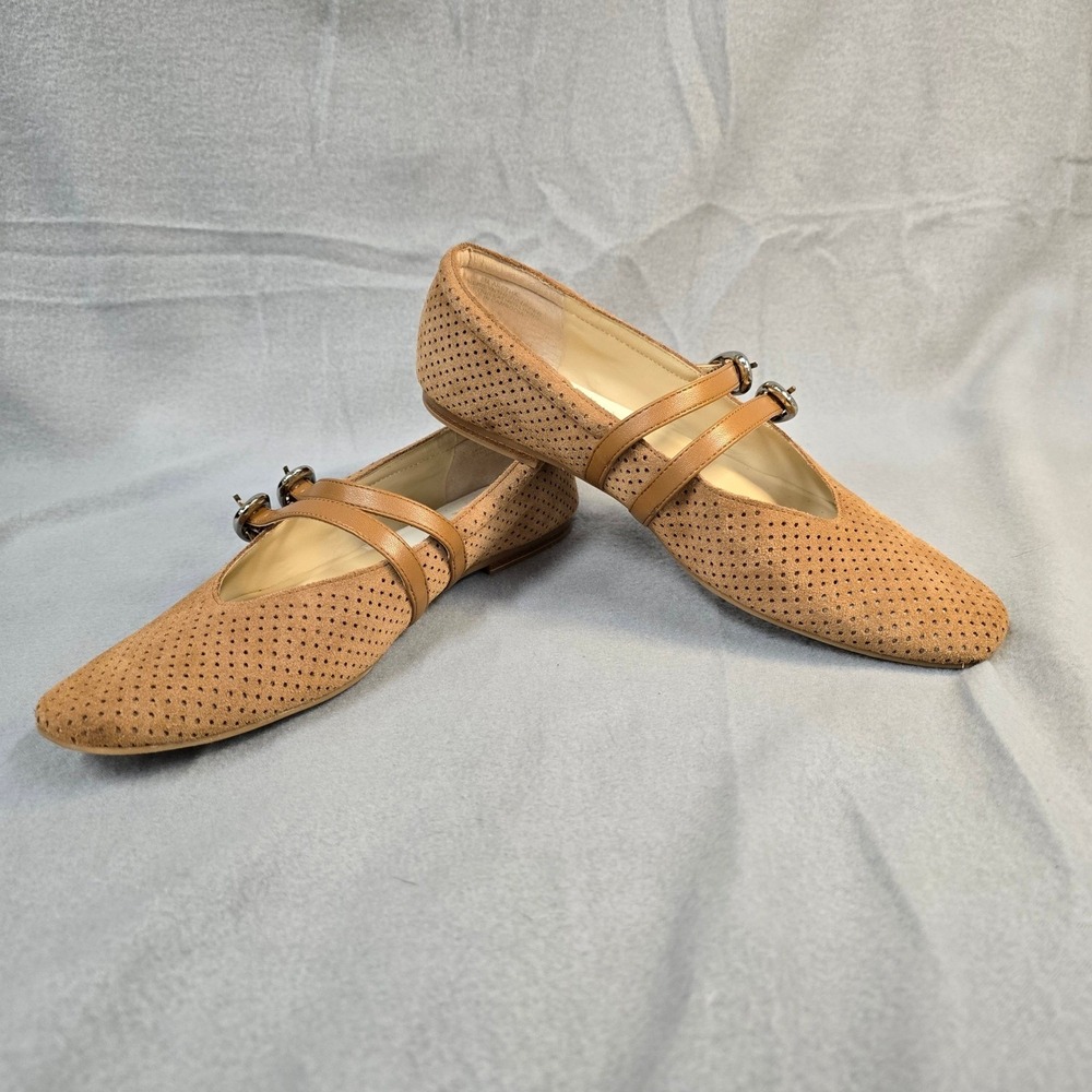 Dolce Vita Tan Suede Perforated Mary Jane Flats